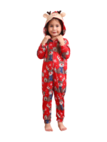 Red Reindeer Hood Jumpsuit, reindeer blue-scarf design