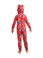 Red Reindeer Hood Jumpsuit, reindeer blue-scarf design