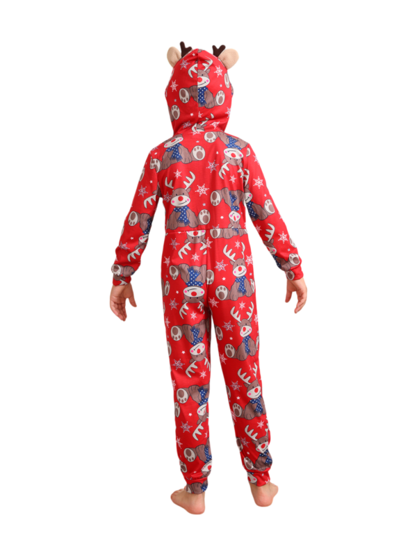 Red Reindeer Hood Jumpsuit, reindeer blue-scarf design