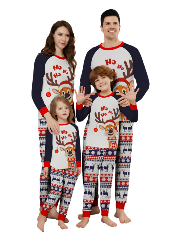 Cheeky little reindeer dressed for Christmas, matching christmas pyjamas