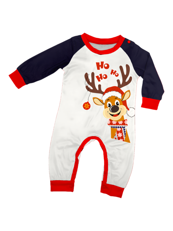 Cheeky little reindeer dressed for Christmas, matching christmas pyjamas
