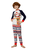 Cheeky little reindeer dressed for Christmas, matching christmas pyjamas