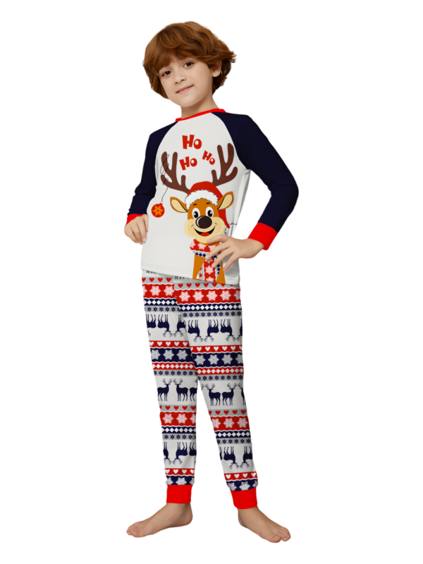 Cheeky little reindeer dressed for Christmas, matching christmas pyjamas