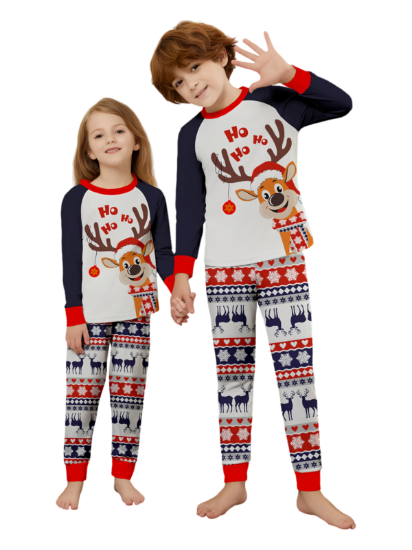 Cheeky little reindeer dressed for Christmas, matching christmas pyjamas