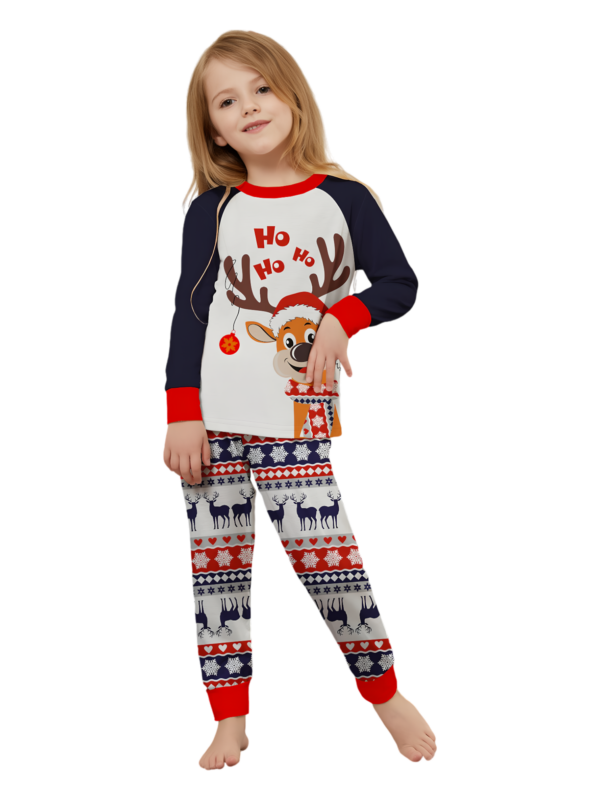 Cheeky little reindeer dressed for Christmas, matching christmas pyjamas