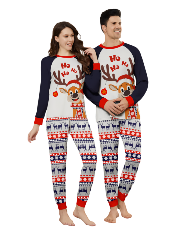 Cheeky little reindeer dressed for Christmas, matching christmas pyjamas