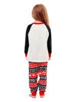 Cartoon-style smiling reindeer with Christmas motifs, geometric shapes