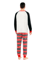 Cartoon-style smiling reindeer with Christmas motifs, geometric shapes