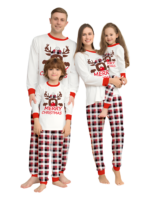 Discreet reindeer wearing a beret, authentic checked family pyjamas