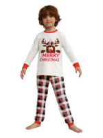 Discreet reindeer wearing a beret, authentic checked family pyjamas