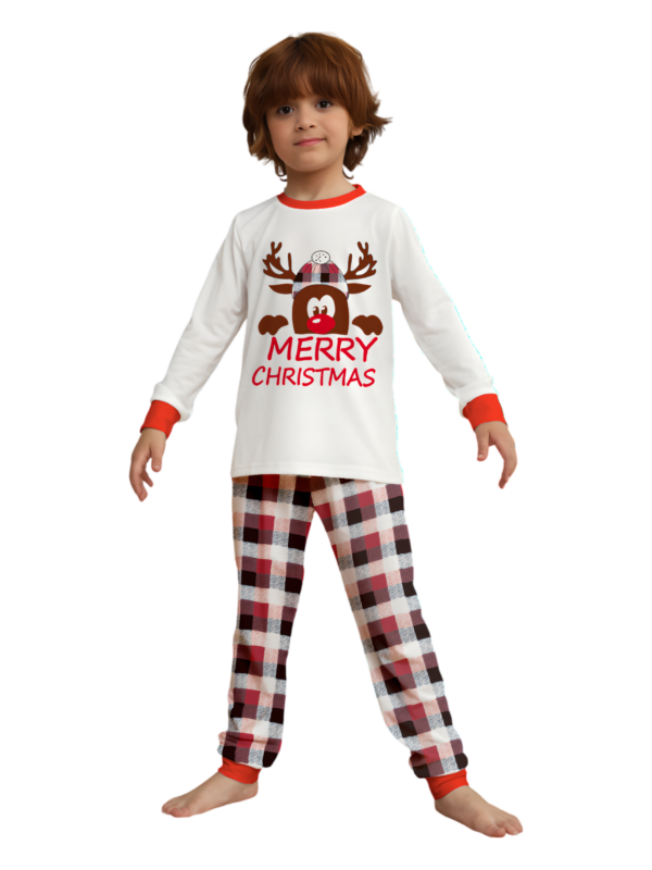Discreet reindeer wearing a beret, authentic checked family pyjamas