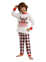 Discreet reindeer wearing a beret, authentic checked family pyjamas