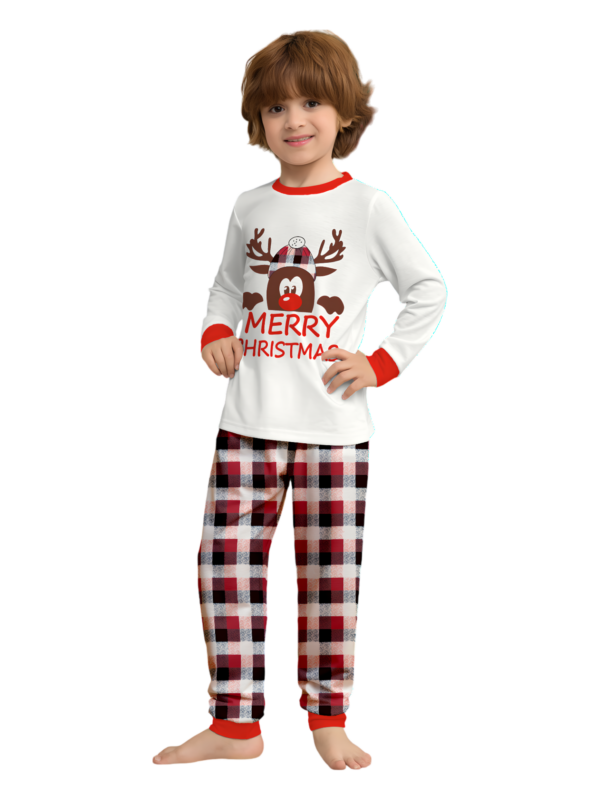 Discreet reindeer wearing a beret, authentic checked family pyjamas