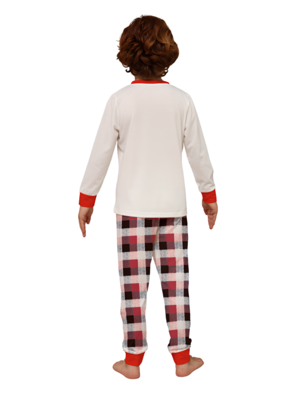 Discreet reindeer wearing a beret, authentic checked family pyjamas