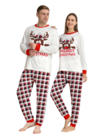 Discreet reindeer wearing a beret, authentic checked family pyjamas