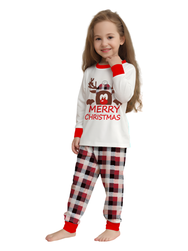 Discreet reindeer wearing a beret, authentic checked family pyjamas
