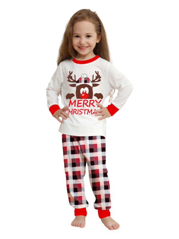 Discreet reindeer wearing a beret, authentic checked family pyjamas