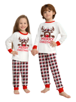 Discreet reindeer wearing a beret, authentic checked family pyjamas