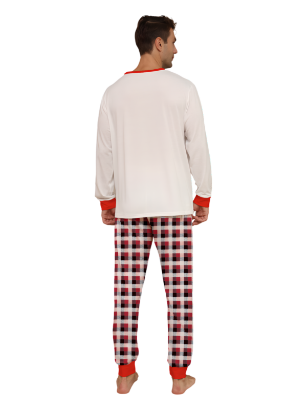 Discreet reindeer wearing a beret, authentic checked family pyjamas