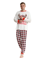 Discreet reindeer wearing a beret, authentic checked family pyjamas