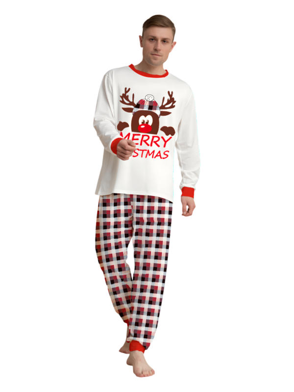 Discreet reindeer wearing a beret, authentic checked family pyjamas