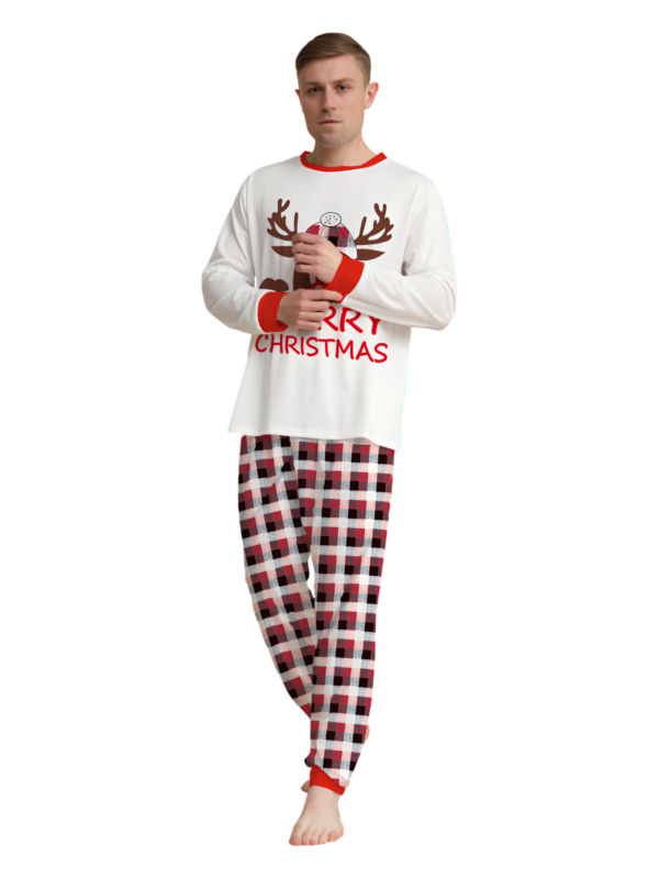 Discreet reindeer wearing a beret, authentic checked family pyjamas