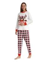Discreet reindeer wearing a beret, authentic checked family pyjamas