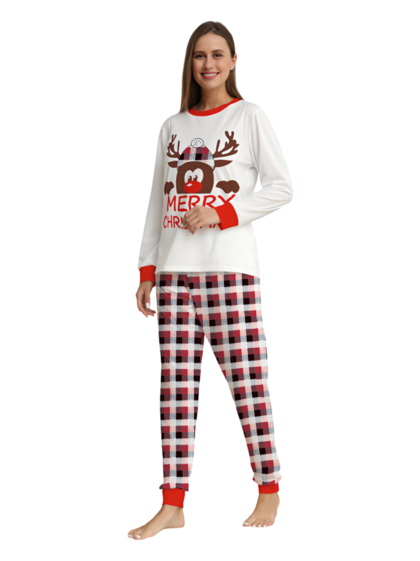 Discreet reindeer wearing a beret, authentic checked family pyjamas