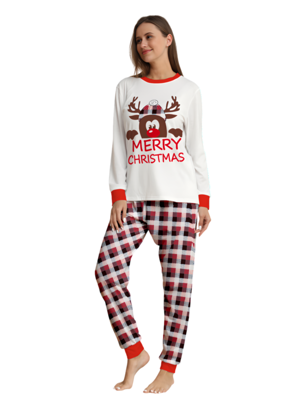 Discreet reindeer wearing a beret, authentic checked family pyjamas