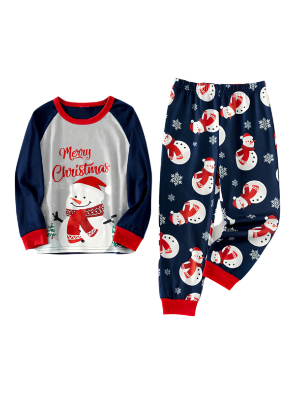 Happy snowman covered for winter with snowman motifs