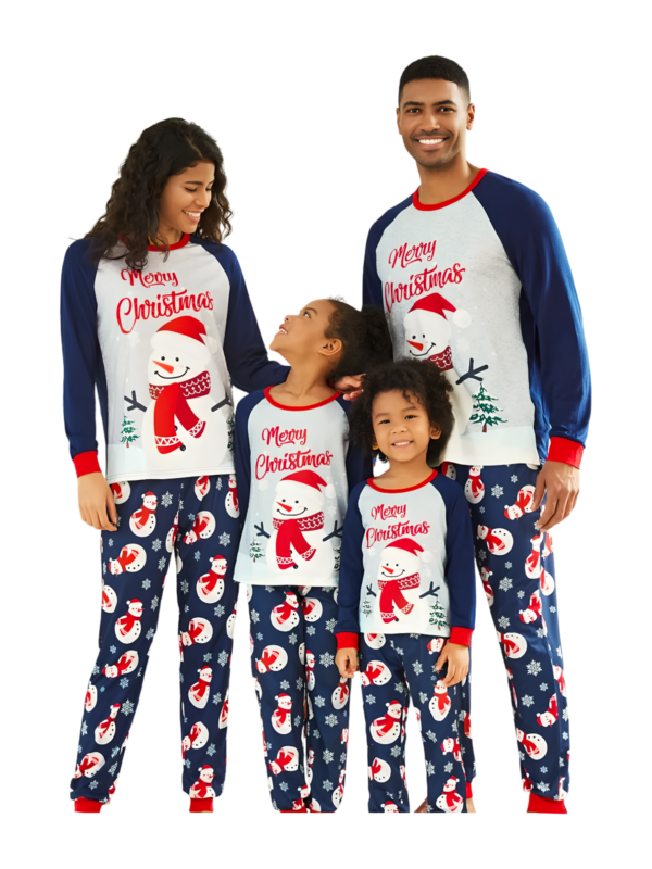 Happy snowman covered for winter with snowman motifs