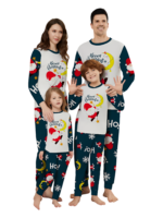 Funny Father Christmas clinging to his moon, family Christmas pyjamas