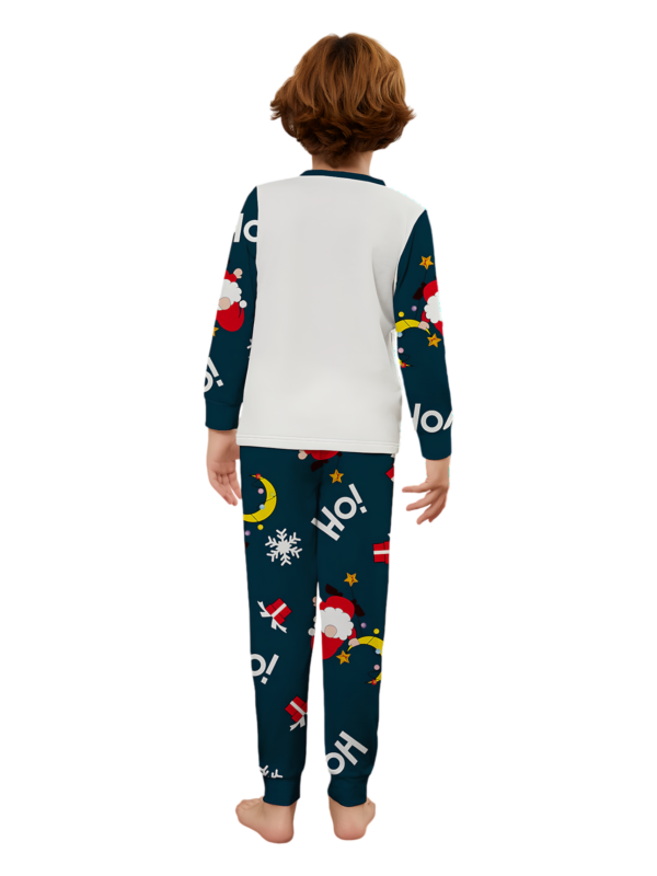 Funny Father Christmas clinging to his moon, family Christmas pyjamas