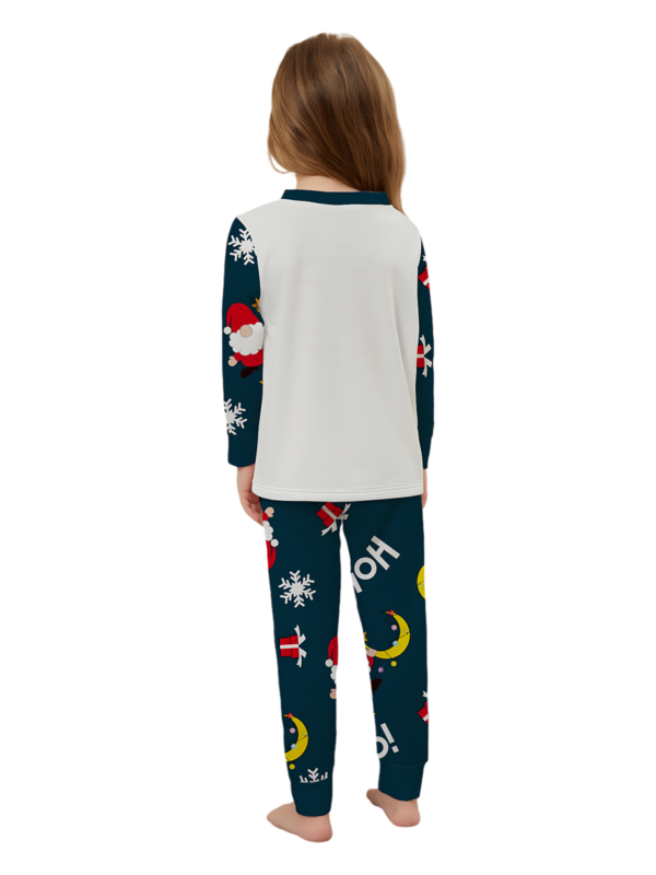 Funny Father Christmas clinging to his moon, family Christmas pyjamas