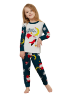 Funny Father Christmas clinging to his moon, family Christmas pyjamas