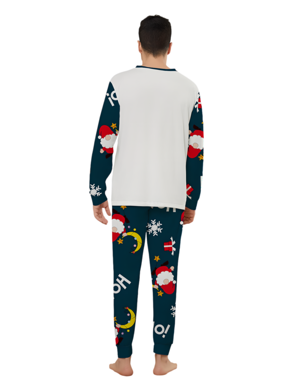 Funny Father Christmas clinging to his moon, family Christmas pyjamas