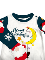 Funny Father Christmas clinging to his moon, family Christmas pyjamas