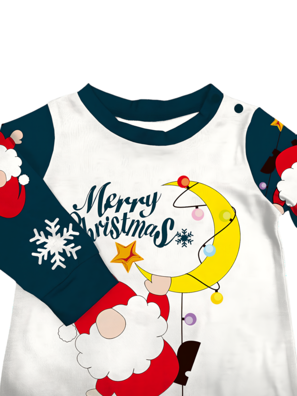 Funny Father Christmas clinging to his moon, family Christmas pyjamas