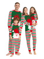 Green and red striped family, couples pyjamas with Santa's head