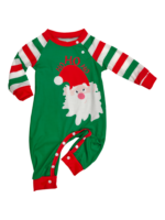 Green and red striped family, couples pyjamas with Santa's head
