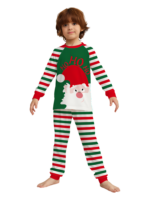 Green and red striped family, couples pyjamas with Santa's head