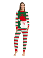 Green and red striped family, couples pyjamas with Santa's head