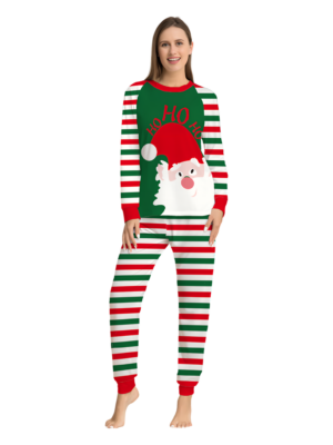 Green and red striped Santa pyjamas to match the family women front