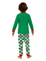 Green check Christmas pyjamas of a reindeer decorated with baubles