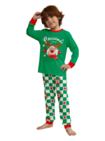 Green check Christmas pyjamas of a reindeer decorated with baubles