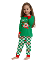 Green check Christmas pyjamas of a reindeer decorated with baubles