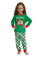 Green check Christmas pyjamas of a reindeer decorated with baubles