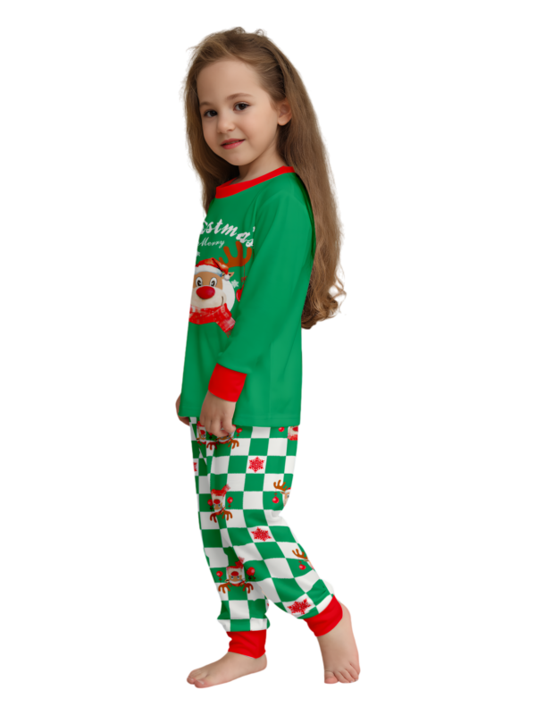 Green check Christmas pyjamas of a reindeer decorated with baubles