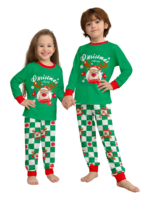 Green check Christmas pyjamas of a reindeer decorated with baubles