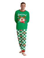 Green check Christmas pyjamas of a reindeer decorated with baubles